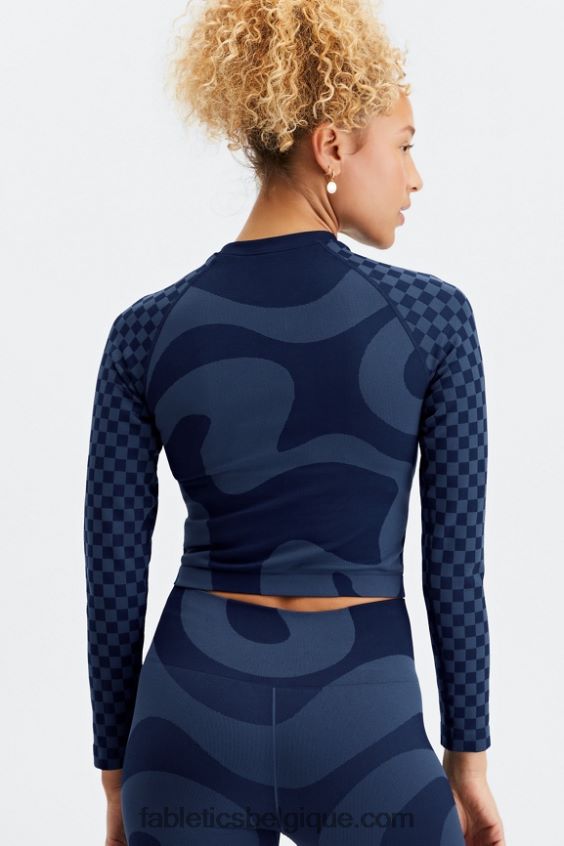 crop top à manches longues sans coutures jada femmes Fabletics 404P0T2663 marine foncé/bleu moyen