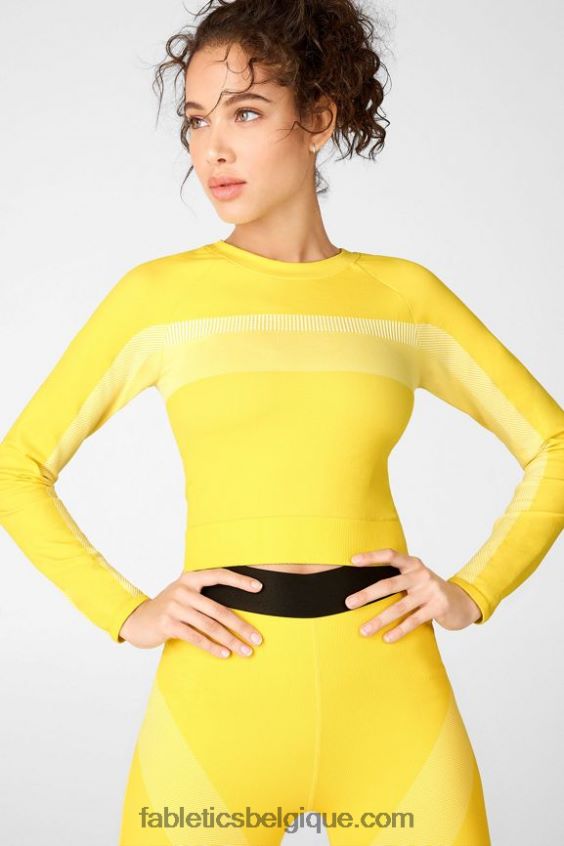 haut court à manches longues sans couture tory femmes Fabletics 404P0T2730 jaune vif/blanc
