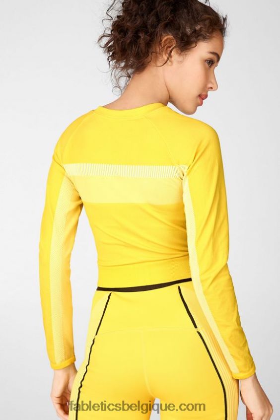 haut court à manches longues sans couture tory femmes Fabletics 404P0T2730 jaune vif/blanc