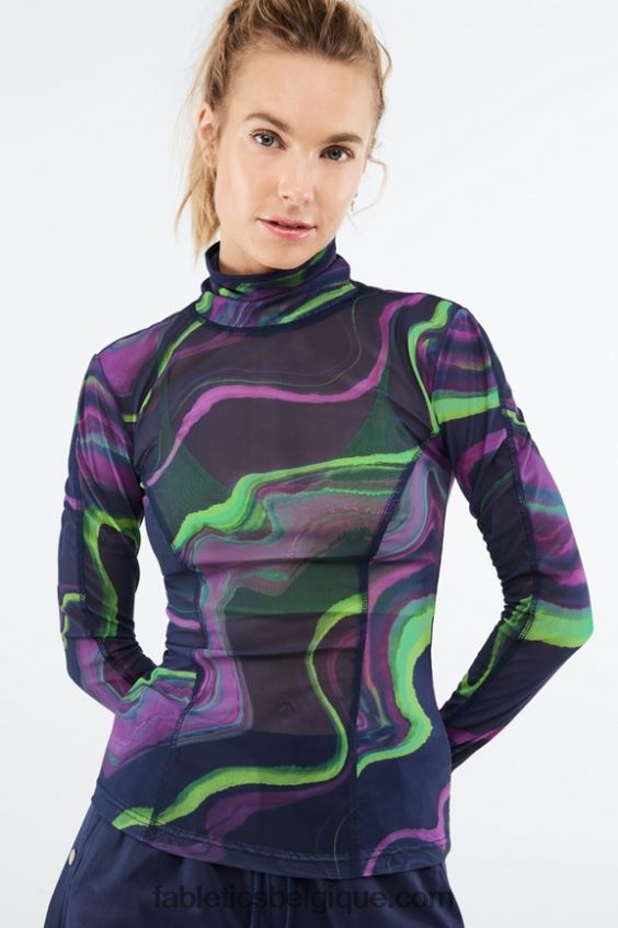haut en résille à manches longues felicity femmes Fabletics 404P0T2689 vague de brume