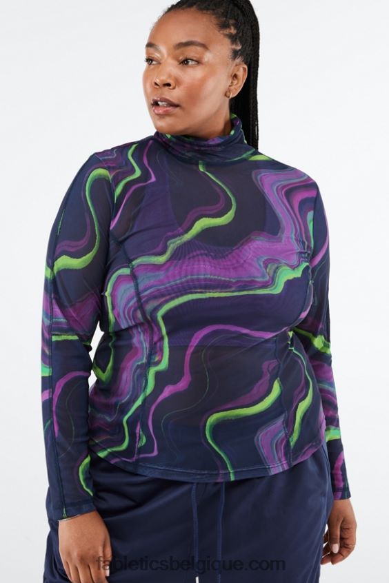 haut en résille à manches longues felicity femmes Fabletics 404P0T2690 vague de brume