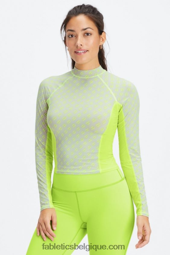 haut léger à manches longues femmes Fabletics 404P0T2628 tranche de logo de limeade