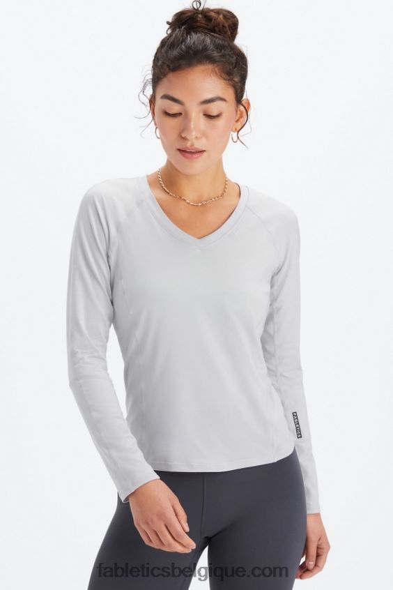 haut à manches longues et col v phoenix lite femmes Fabletics 404P0T2591 débouchure gris minéral/noir