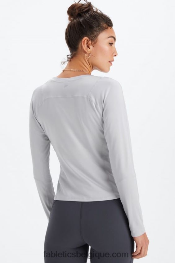 haut à manches longues et col v phoenix lite femmes Fabletics 404P0T2591 débouchure gris minéral/noir