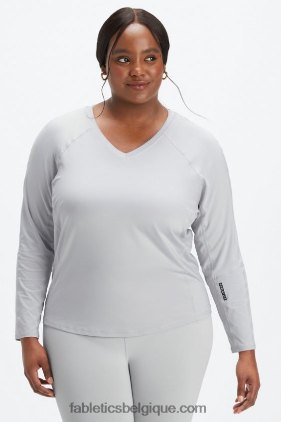 haut à manches longues et col v phoenix lite femmes Fabletics 404P0T2592 débouchure gris minéral/noir