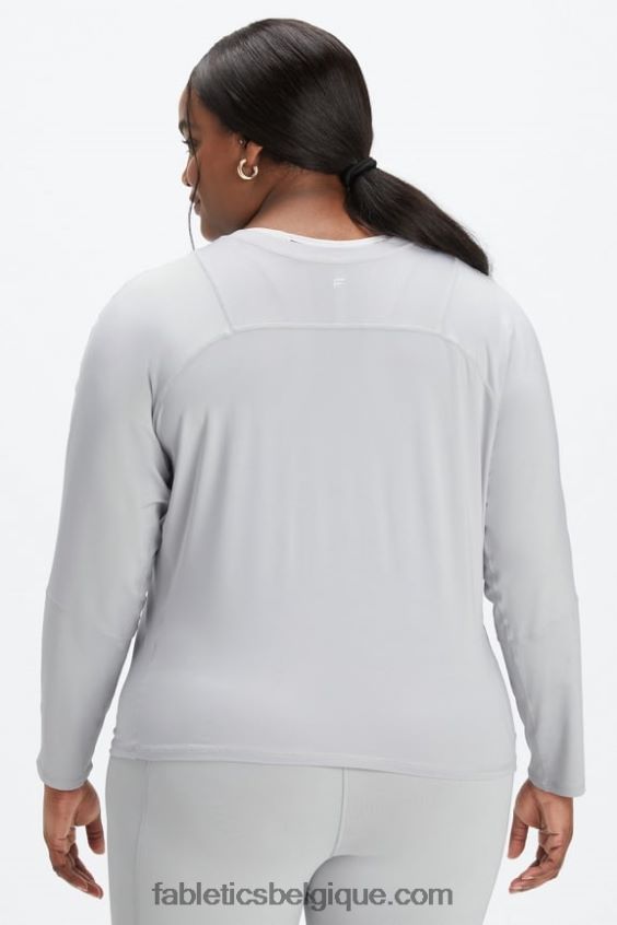 haut à manches longues et col v phoenix lite femmes Fabletics 404P0T2592 débouchure gris minéral/noir