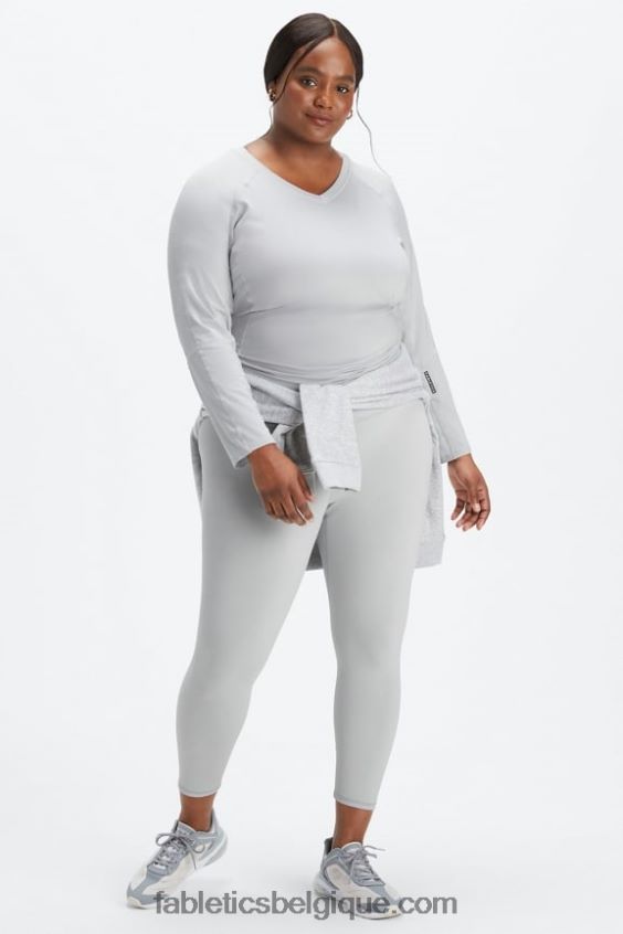 haut à manches longues et col v phoenix lite femmes Fabletics 404P0T2592 débouchure gris minéral/noir