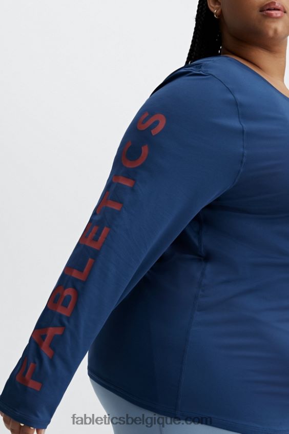 haut à manches longues phoenix lite femmes Fabletics 404P0T2630 pivoine marine/rouge rio