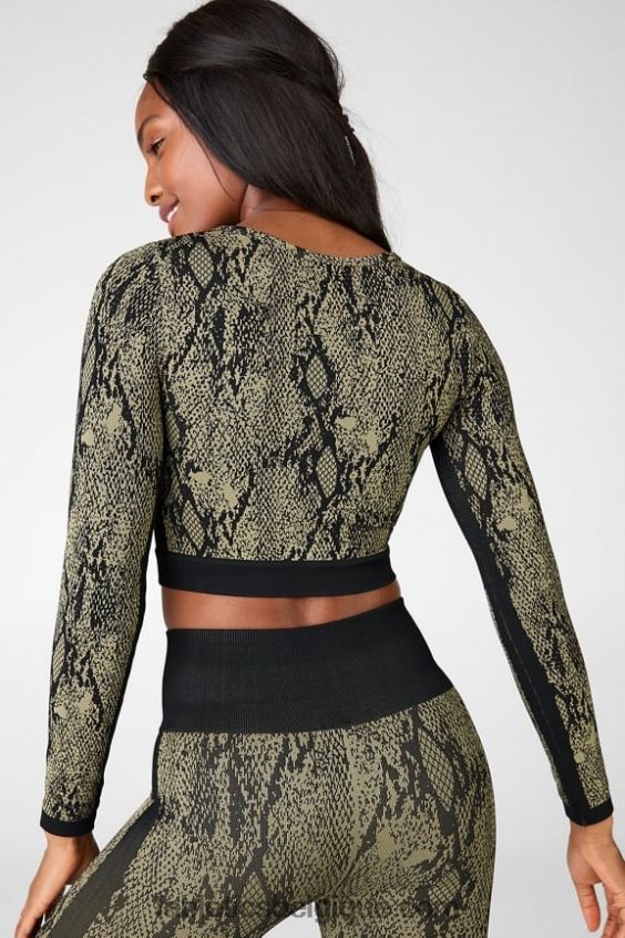 haut à manches longues sans couture kamila femmes Fabletics 404P0T2681 vert reptile/noir