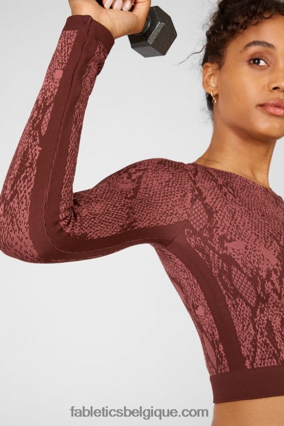 haut à manches longues sans couture kamila femmes Fabletics 404P0T2682 cerise moka reptilia/canyon