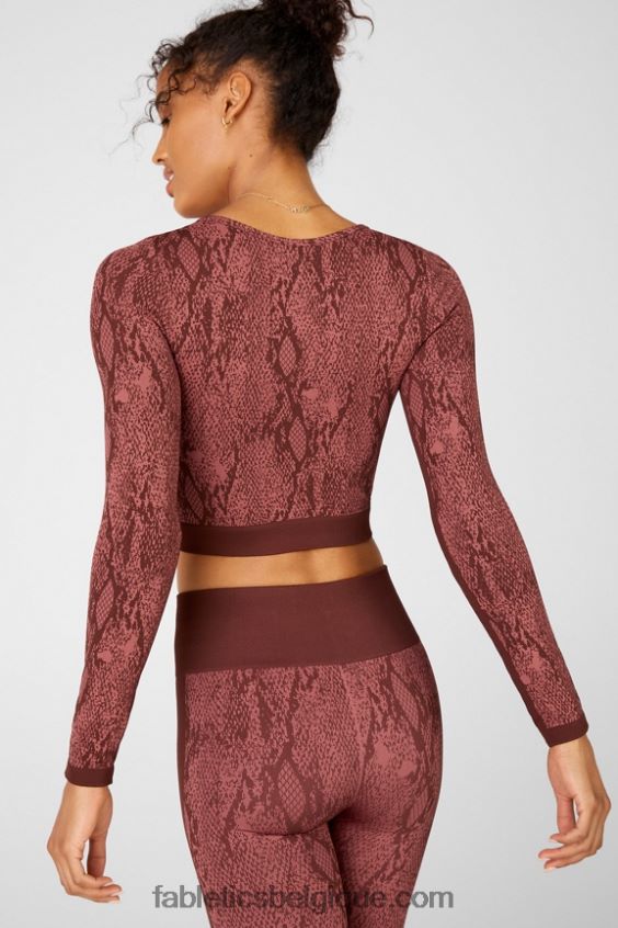 haut à manches longues sans couture kamila femmes Fabletics 404P0T2682 cerise moka reptilia/canyon