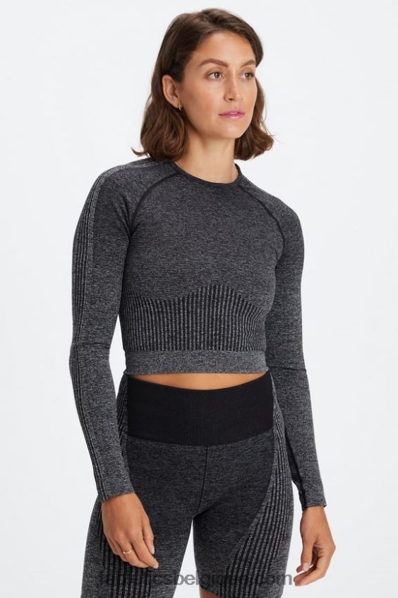 haut à manches longues sans coutures femmes Fabletics 404P0T2641 noir/gris minéral