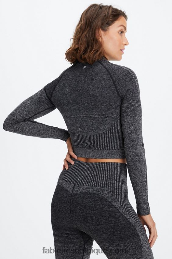 haut à manches longues sans coutures femmes Fabletics 404P0T2641 noir/gris minéral