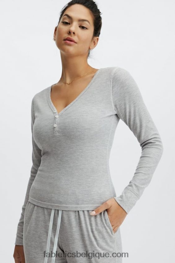 henley gaufré à manches longues femmes Fabletics 404P0T2648 gris clair chiné