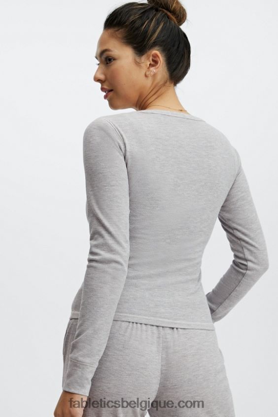 henley gaufré à manches longues femmes Fabletics 404P0T2648 gris clair chiné