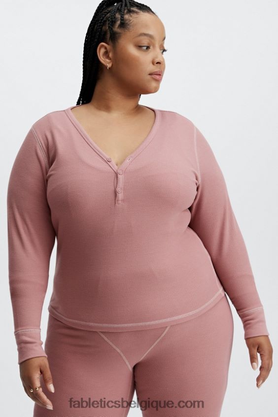 henley gaufré à manches longues femmes Fabletics 404P0T2651 rose terre