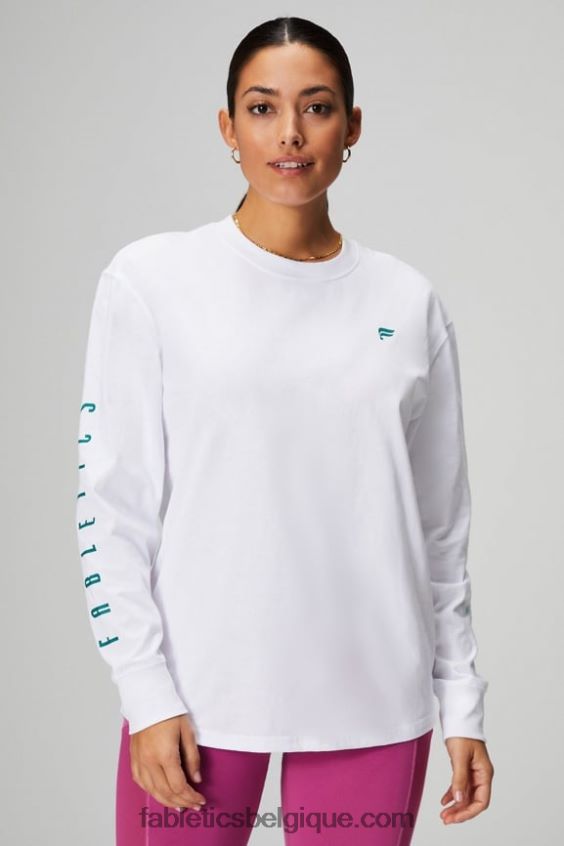 t-shirt boyfriend à manches longues femmes Fabletics 404P0T2604 sport classique blanc/ombré