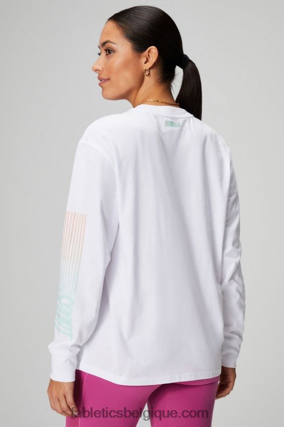 t-shirt boyfriend à manches longues femmes Fabletics 404P0T2604 sport classique blanc/ombré