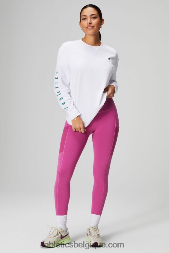 t-shirt boyfriend à manches longues femmes Fabletics 404P0T2604 sport classique blanc/ombré