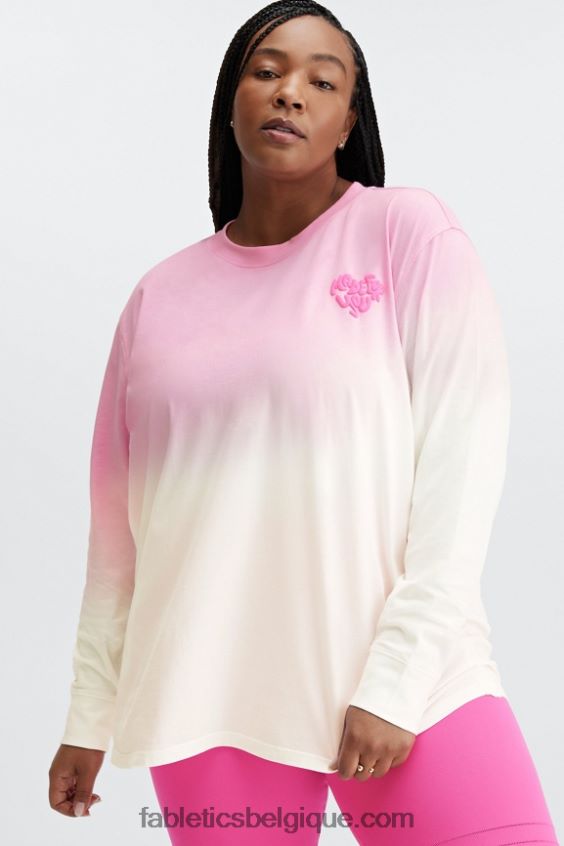 t-shirt boyfriend à manches longues femmes Fabletics 404P0T2607 ma chérie rose/blanc