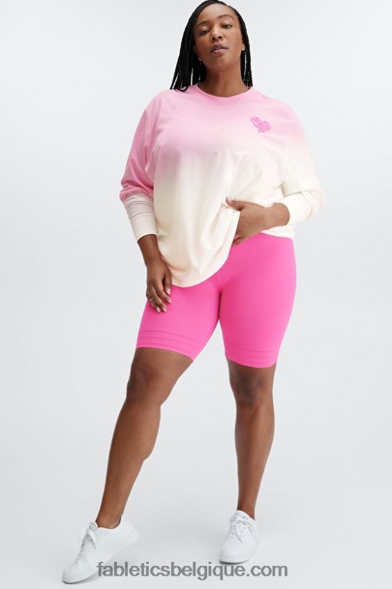 t-shirt boyfriend à manches longues femmes Fabletics 404P0T2607 ma chérie rose/blanc