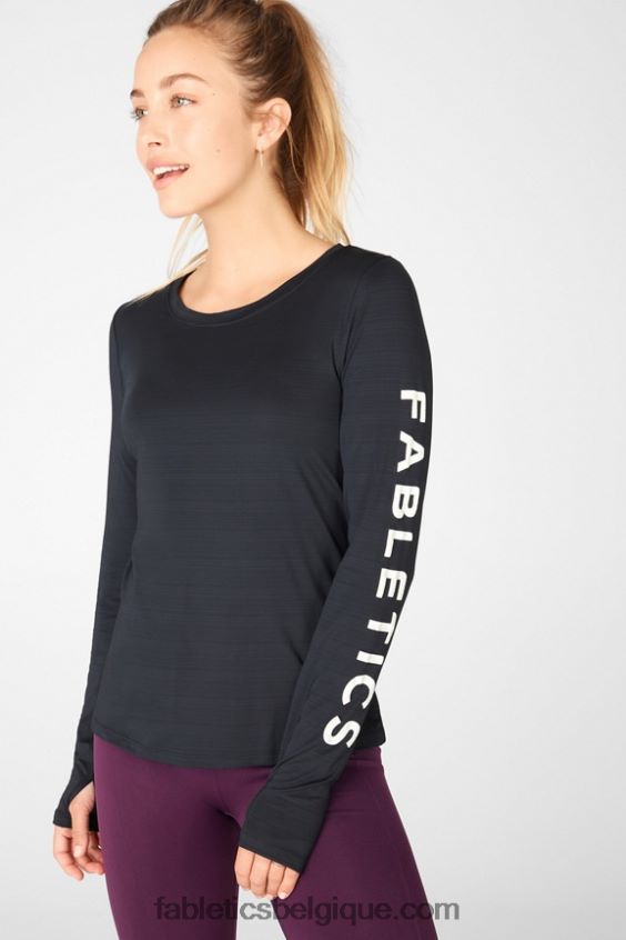 t-shirt éco-responsable graphique à manches longues femmes Fabletics 404P0T2703 noir blanc