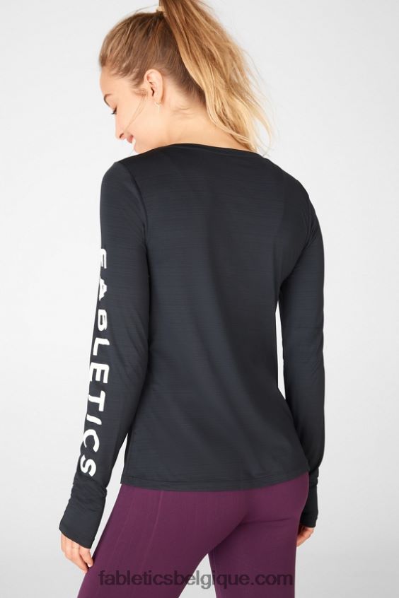 t-shirt éco-responsable graphique à manches longues femmes Fabletics 404P0T2703 noir blanc