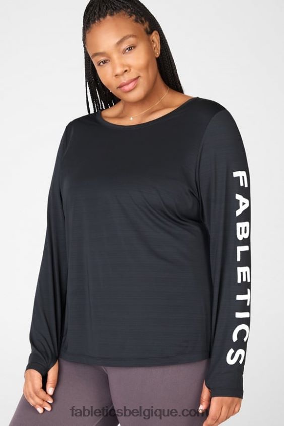 t-shirt éco-responsable graphique à manches longues femmes Fabletics 404P0T2704 noir blanc