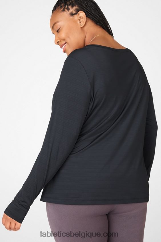 t-shirt éco-responsable graphique à manches longues femmes Fabletics 404P0T2704 noir blanc