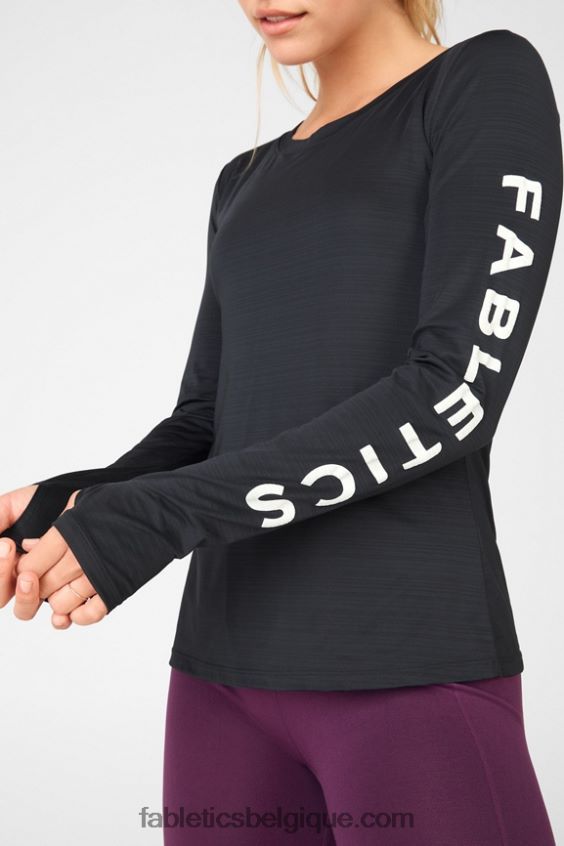 t-shirt éco-responsable graphique à manches longues femmes Fabletics 404P0T2704 noir blanc
