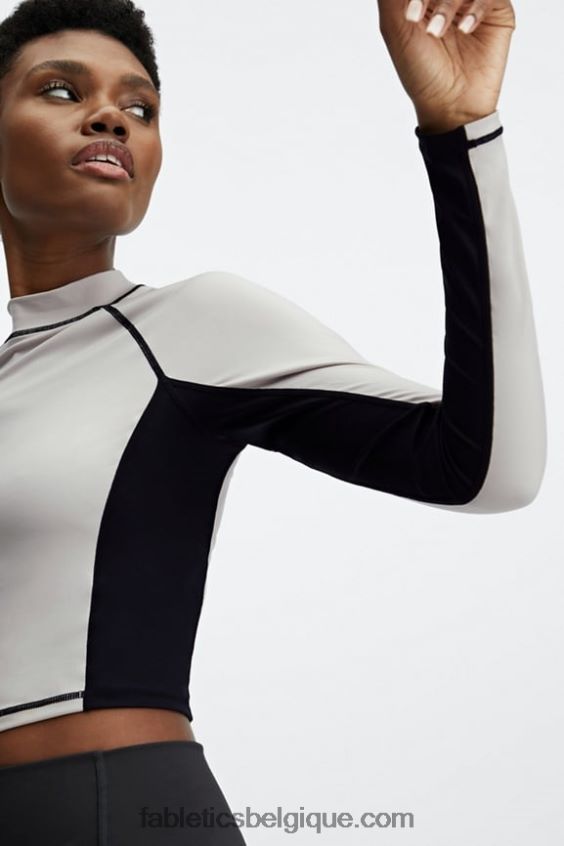 top à manches longues et col montant giana femmes Fabletics 404P0T2679 frêne/noir