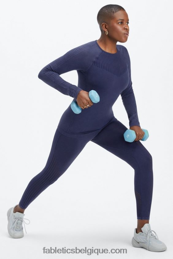 top à manches longues sans couture sync femmes Fabletics 404P0T2595 bleu marine délavé