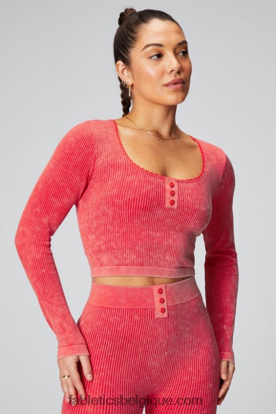 top à torsades femmes Fabletics 404P0T2608 rouge fraise lavé