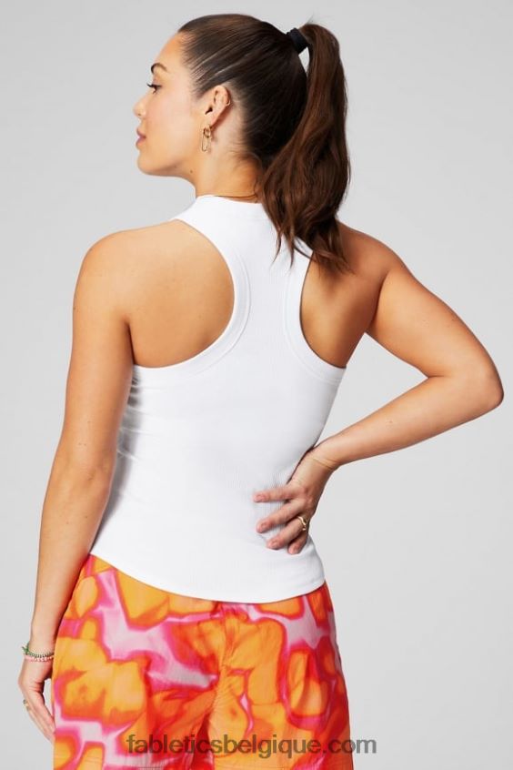 débardeur côtelé à col montant femmes Fabletics 404P0T2141 blanc classique