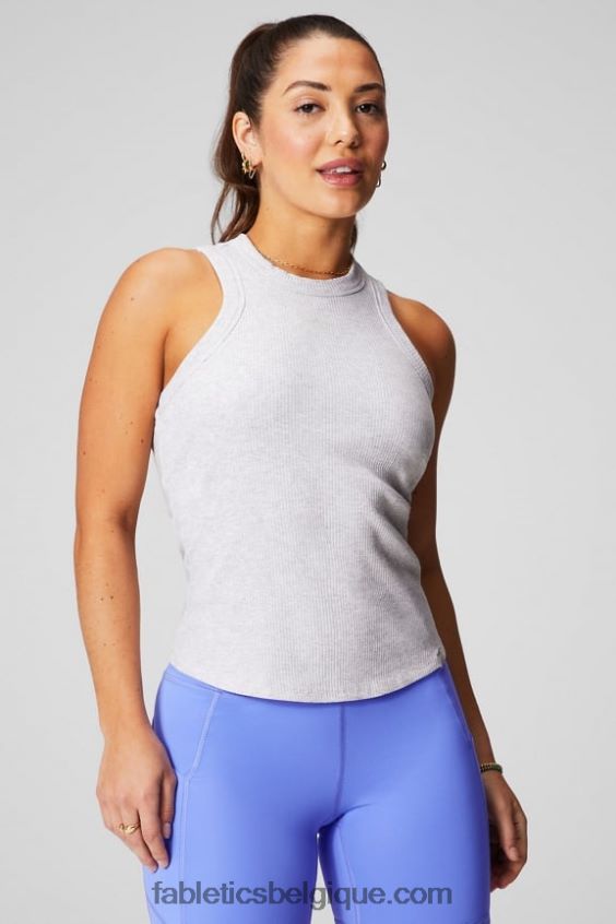 débardeur côtelé à col montant femmes Fabletics 404P0T2142 gris doux chiné