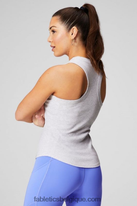débardeur côtelé à col montant femmes Fabletics 404P0T2142 gris doux chiné