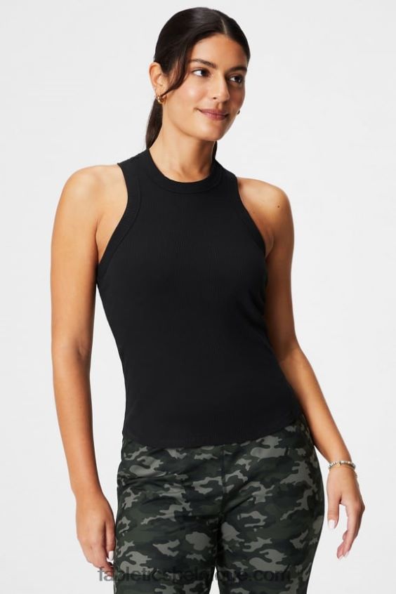 débardeur côtelé à col montant femmes Fabletics 404P0T2145 noir