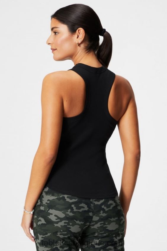 débardeur côtelé à col montant femmes Fabletics 404P0T2145 noir