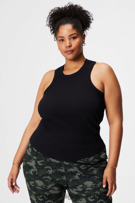 débardeur côtelé à col montant femmes Fabletics 404P0T2146 noir