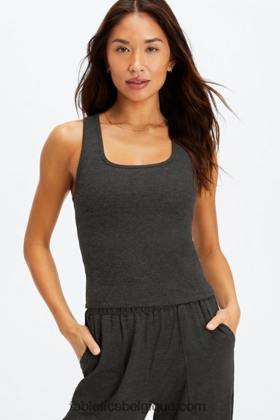 débardeur côtelé restoreknit femmes Fabletics 404P0T2269 bruyère noire