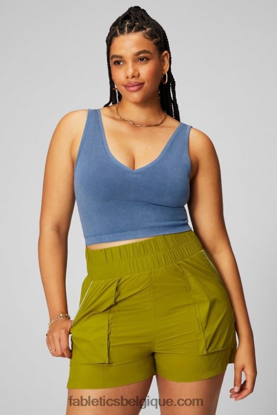 débardeur court sans coutures à col en v femmes Fabletics 404P0T2155 indigo clair