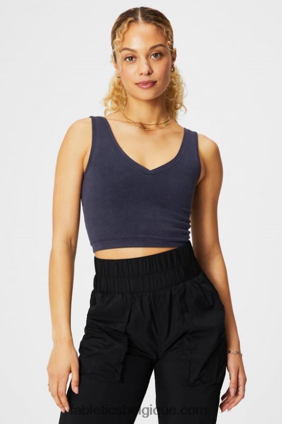 débardeur court sans coutures à col en v femmes Fabletics 404P0T2162 indigo foncé