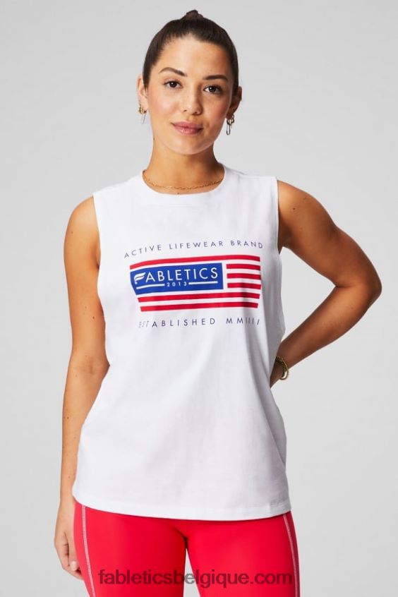 réservoir musculaire mica femmes Fabletics 404P0T2170 graphique classique blanc/drapeau