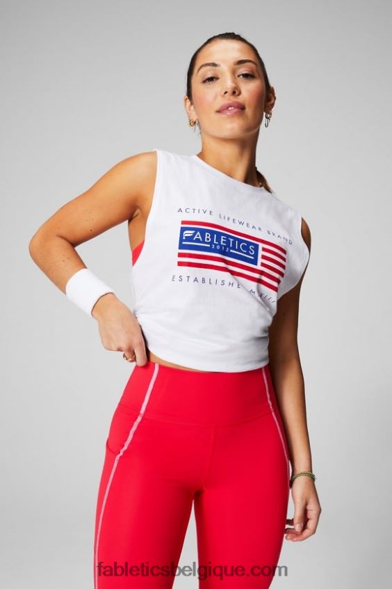 réservoir musculaire mica femmes Fabletics 404P0T2170 graphique classique blanc/drapeau