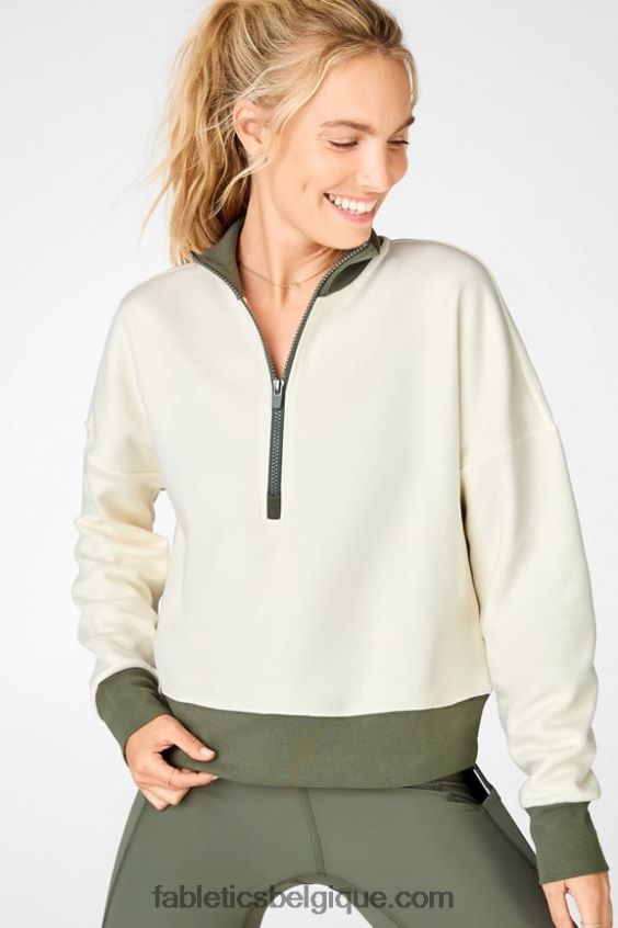 catarina pull col montant demi zip femmes Fabletics 404P0T2531 colombe blanche/safari