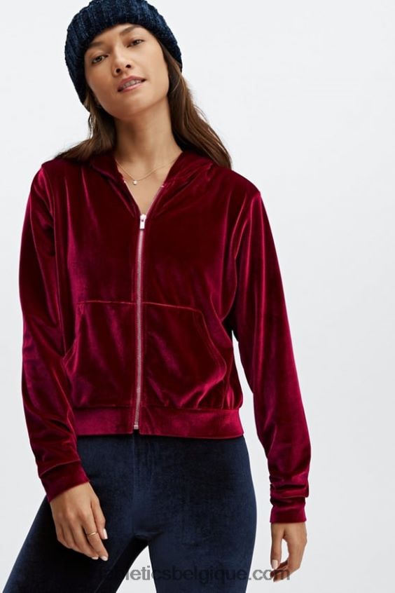 donna sweat à capuche en velours femmes Fabletics 404P0T2508 éclat de cerise