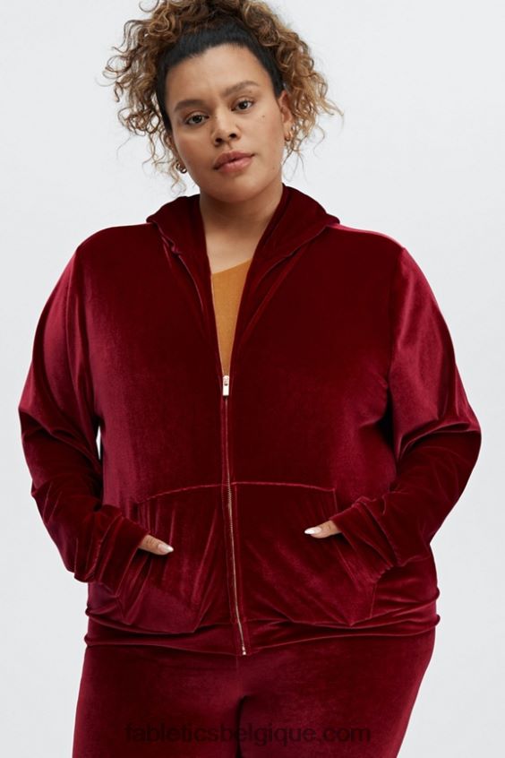 donna sweat à capuche en velours femmes Fabletics 404P0T2509 éclat de cerise
