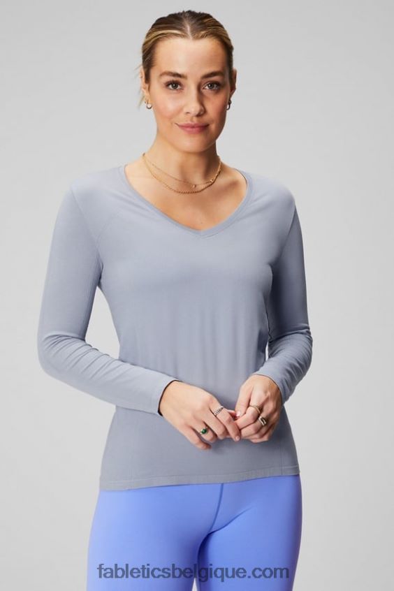 haut à manches longues en plumes femmes Fabletics 404P0T2576 gris chiné classique