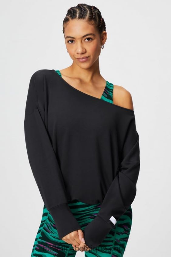pull à épaules dénudées en tissu éponge de luxe femmes Fabletics 404P0T2423 noir