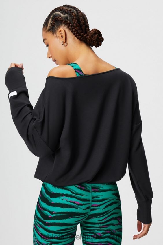 pull à épaules dénudées en tissu éponge de luxe femmes Fabletics 404P0T2423 noir